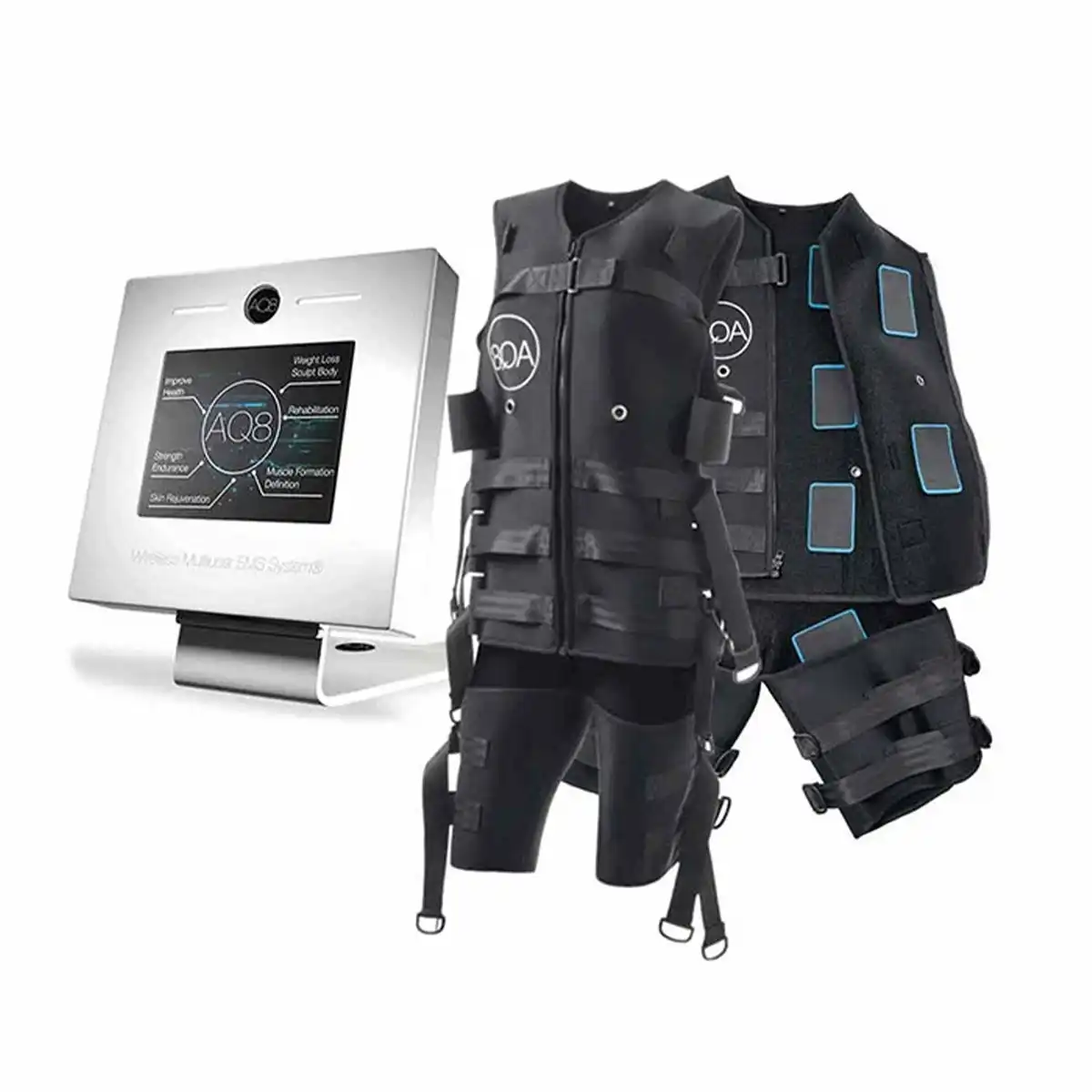 AQ8 kablosuz EMS konsolu, Biosuit yelek ve Carbon Rubber pedli iç yelek
